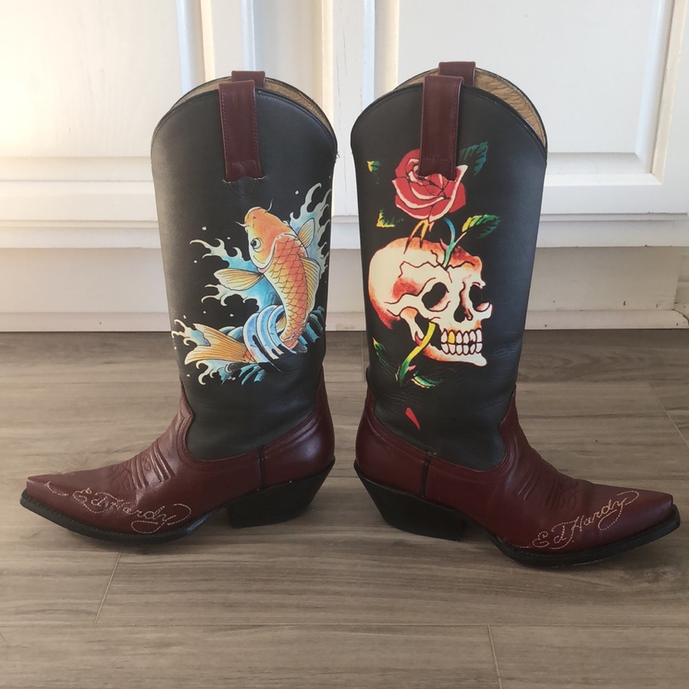 Y2K Ed Hardy Skull / Koi Cowboy Boots 6